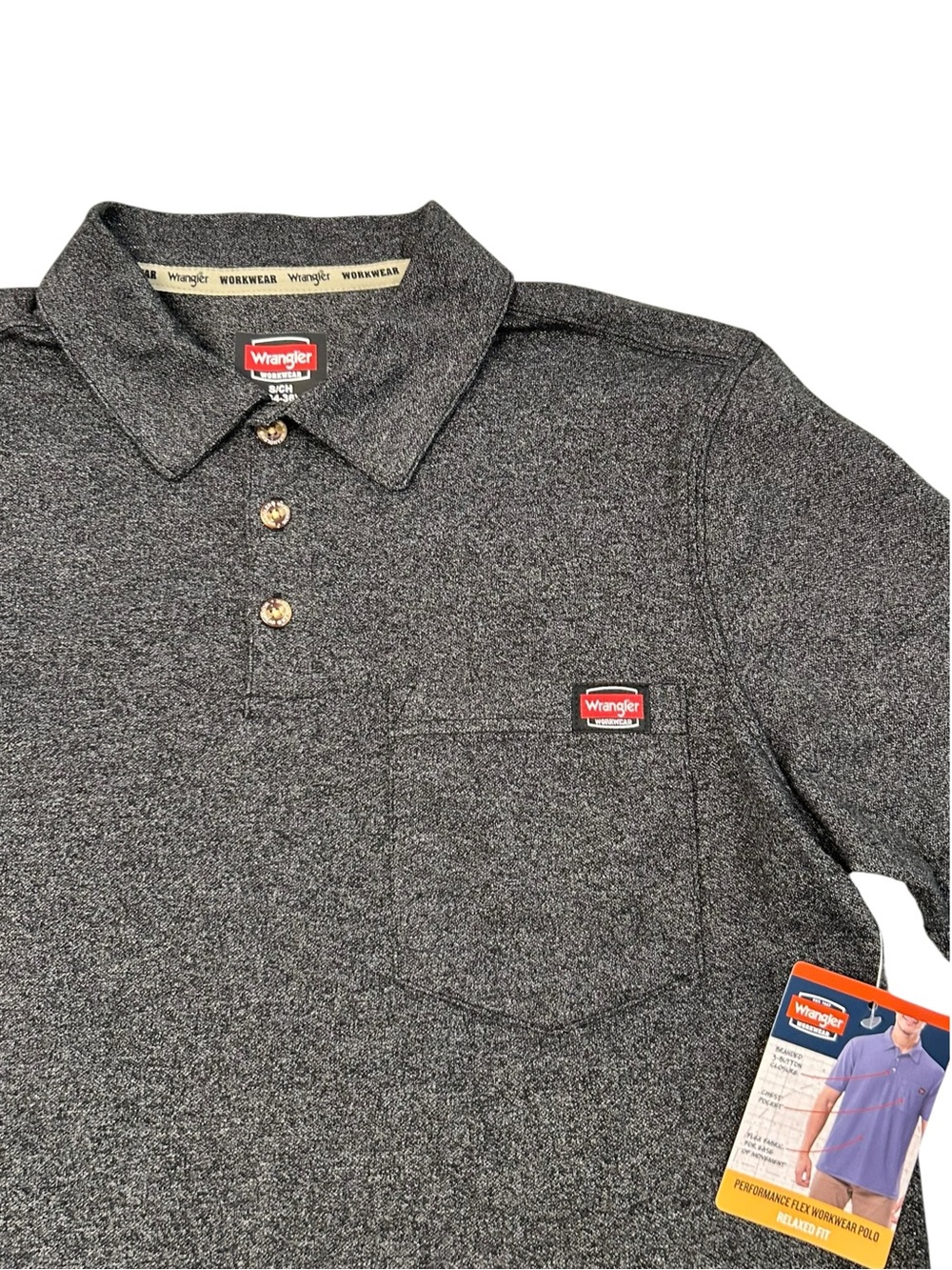 NEW Wrangler Workwear Heather Charcoal Polo Shirt Men’s S Gorpcore Relaxed Fit